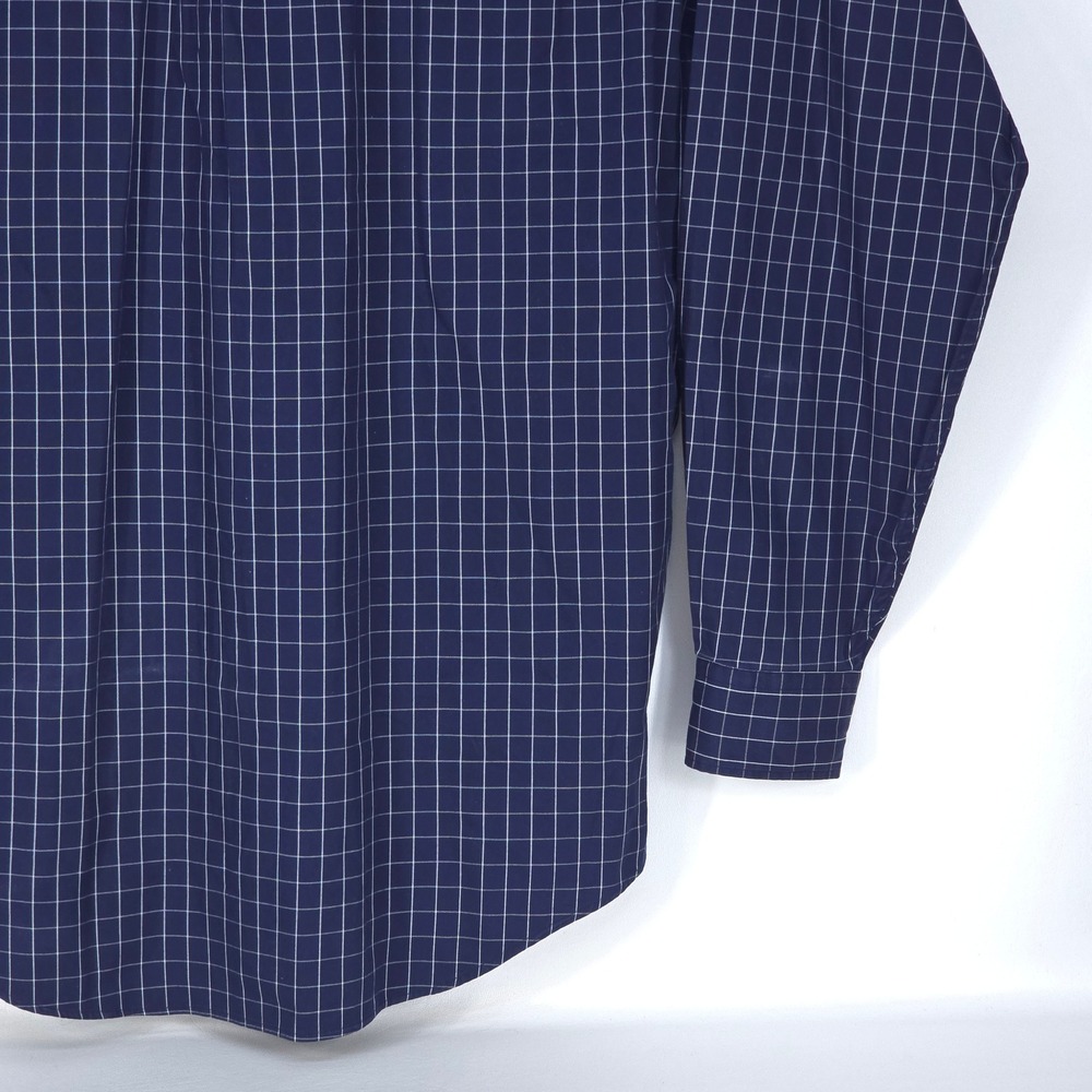 LL Bean Button Down Shirt Mens Large Navy Blue Check Long Sleeve Office Business - Picture 15 of 15